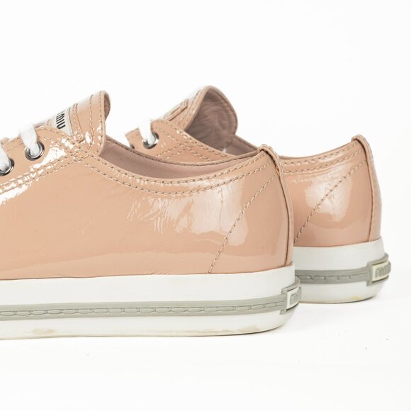 Miu Miu Nude Patent-Leather Cap-Toe Lace-Up Sneakers - Picture 9 of 12
